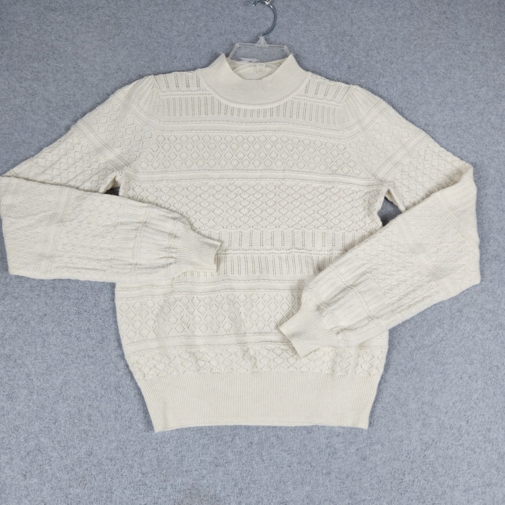 The Normal Brand Sweater Womens Small Cream Mock Neck Pointelle Knit Long Sleeve